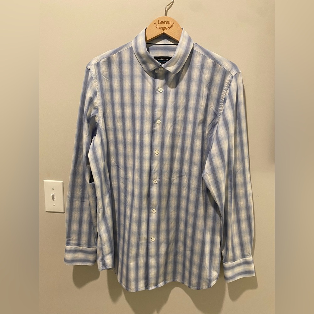 Men's Bugatchi Blue Plaid Button Up - Size Large